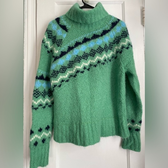 Derek Lam 10 Crosby Diagonal Grammer Fair Isle Turtleneck Sweater Size: Large - Picture 2 of 12